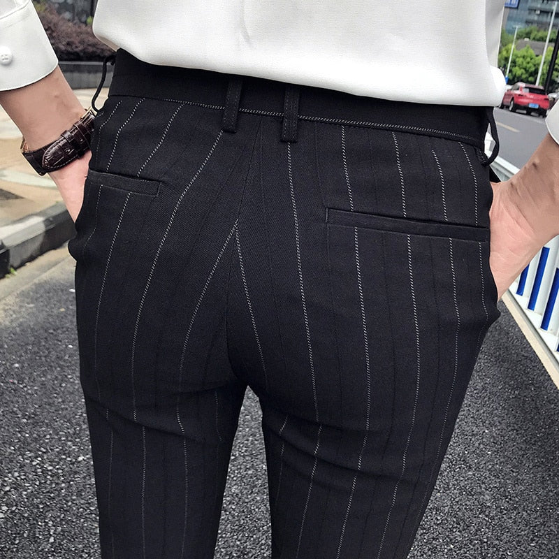 Black Light Stripe Slim Fit Formal Style Men Trouser - FanFreakz