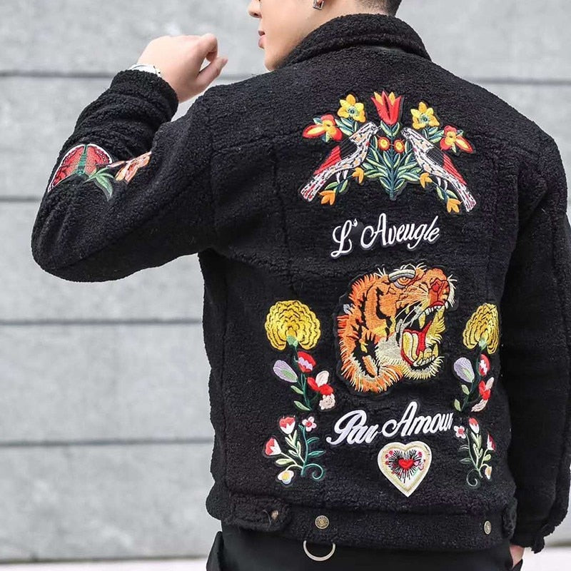 Chaqueta de hombre con detalles de bordado de Tiger Head y Living Things