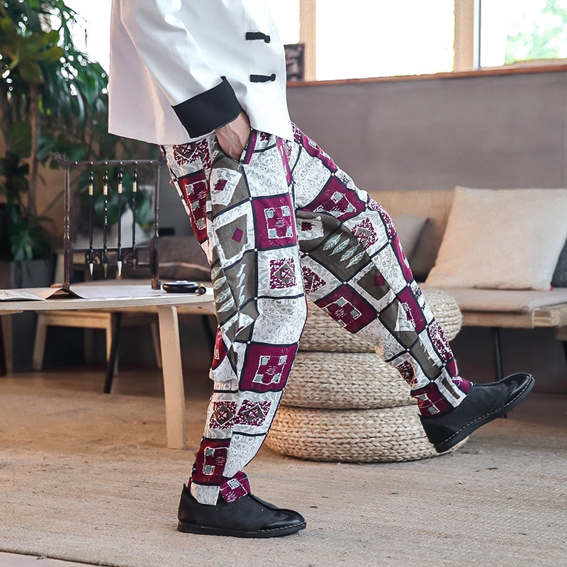 Casual Chinese Motif Print Streetwear Style Men Loose Pants - FanFreakz