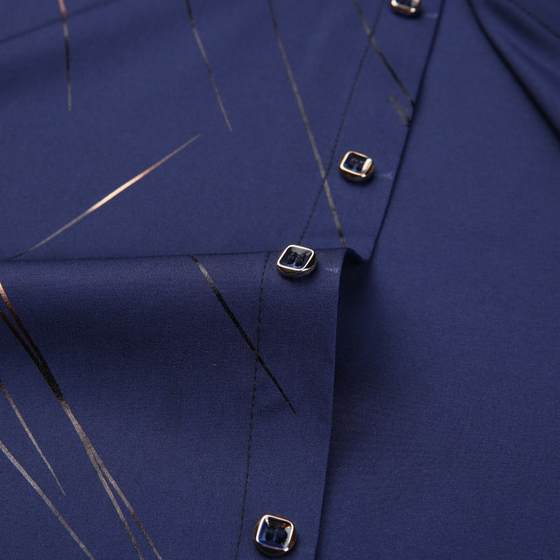 Elegant Seamless Gold Diagonal Lining Long Sleeve Shirt