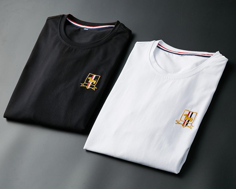 Striped Embroidered Dog Breast Badge T-Shirt