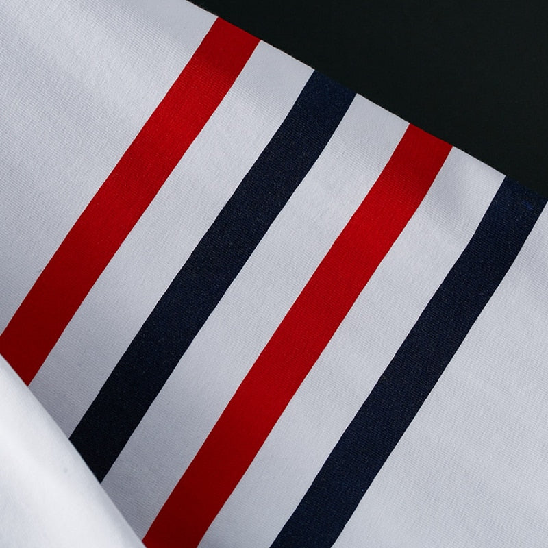 Striped Embroidered Dog Breast Badge T-Shirt