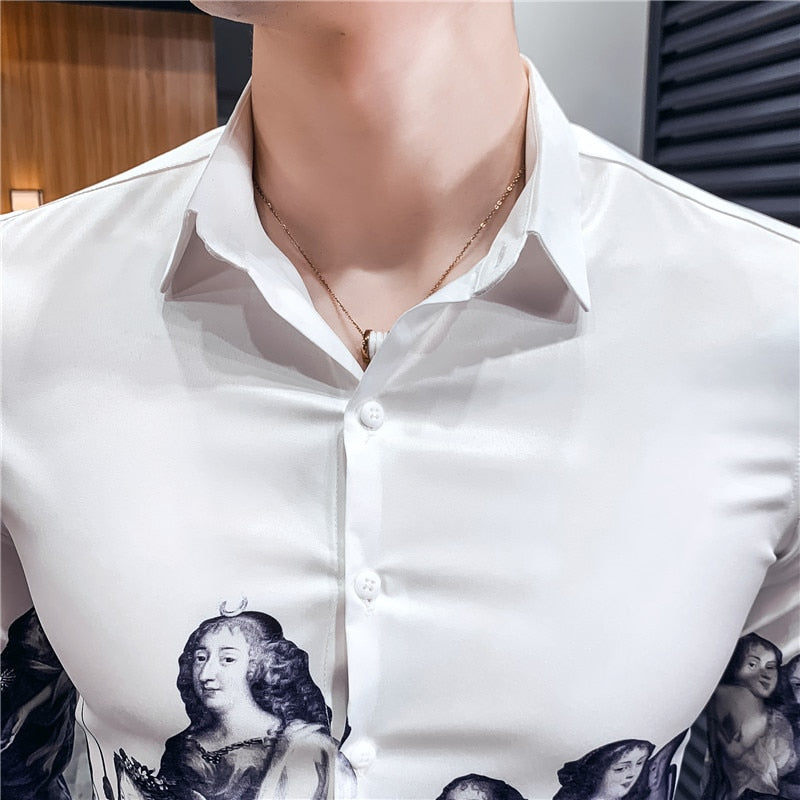 Chemise décontractée à manches longues pour hommes à imprimé romain pour dames européennes