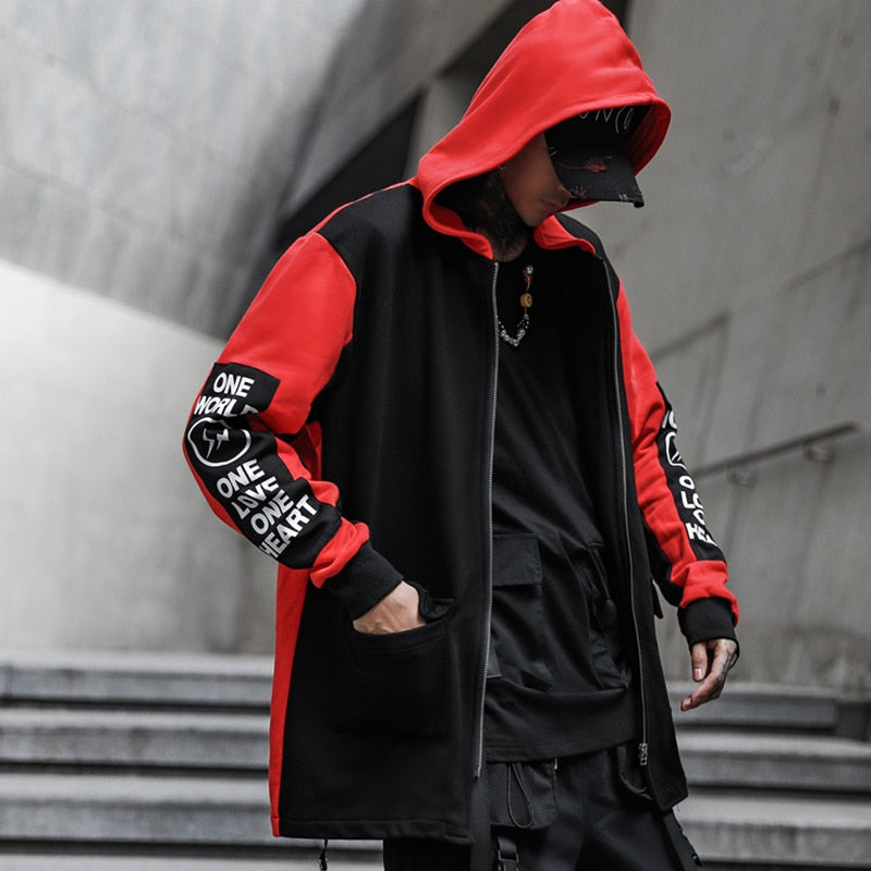 Hip Hop Style Colorblock Men Oversize Hooded Jacket