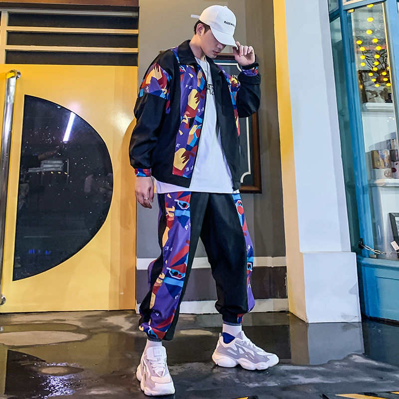 Conjunto de chándal de cuello alto con estampado vintage para hombre