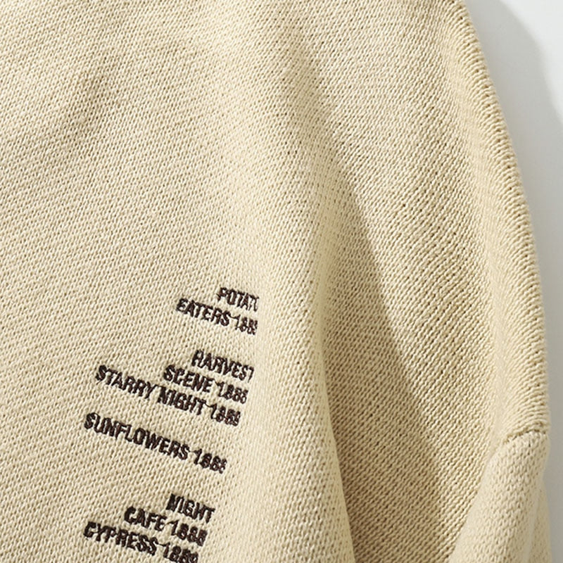 Cream Van Gogh Painting Printed Pullover Sweater