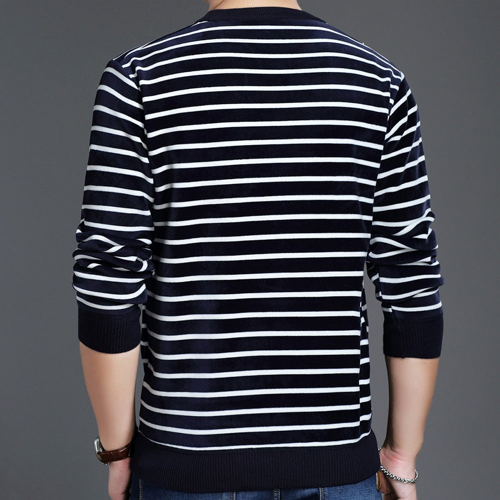 Horizontal Line Two-Tone Casual Knitted Sweater