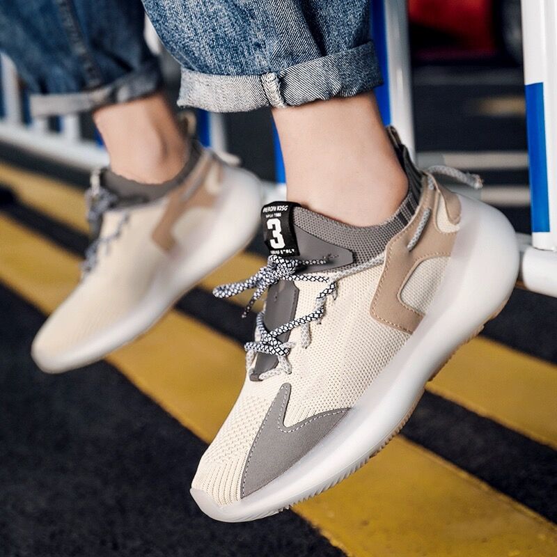 Baskets de course respirantes en tricot de couleurs mélangées