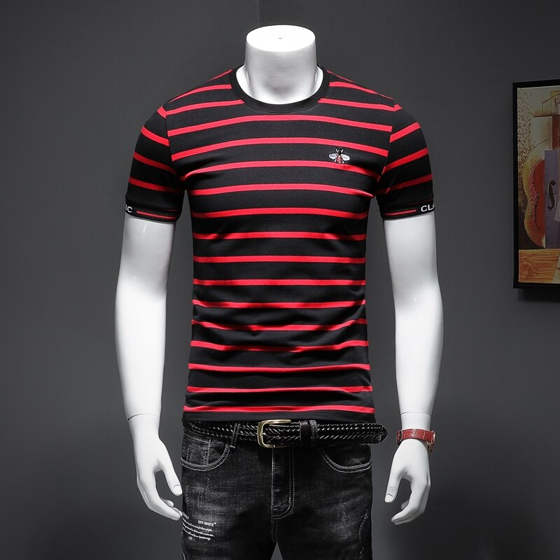 Two-tone Horizontal Lines Pattern Printed T-Shirt