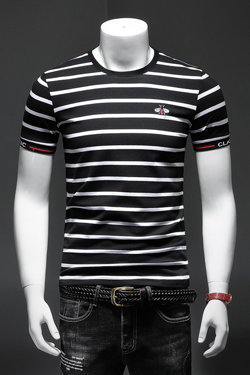 Two-tone Horizontal Lines Pattern Printed T-Shirt