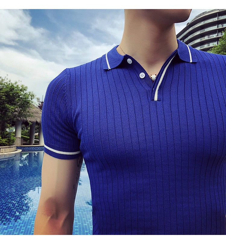 Slim Fit Stripes New Summer Short Sleeve Casual Style Men Polo Shirt