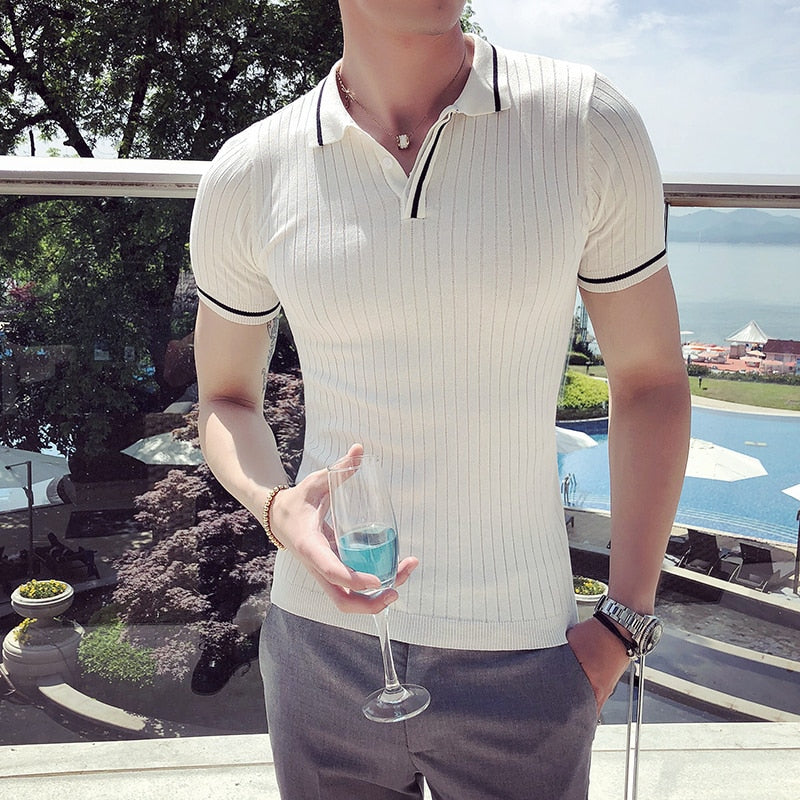 Slim Fit Stripes New Summer Short Sleeve Casual Style Men Polo Shirt