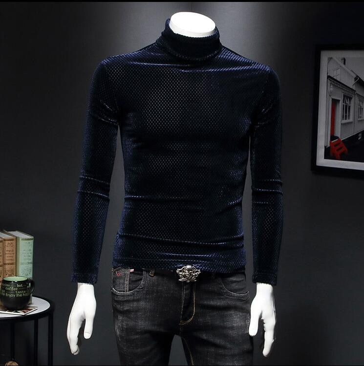 Chemise en velours à col roulé noire unie