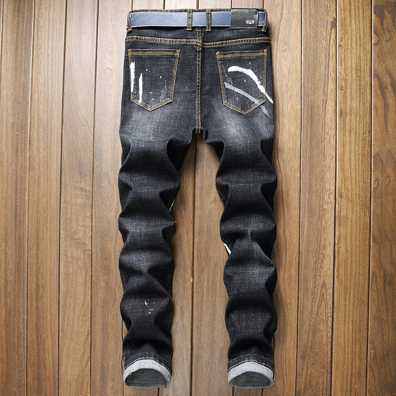 Paint Stain Decorated Ripped Hole Jeans