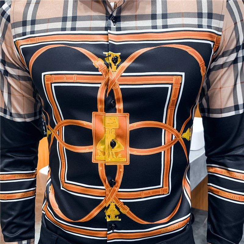 Casual Lux Pattern Slim Fit Chemises décontractées pour hommes à manches longues