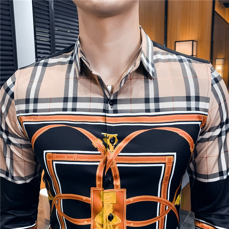 Casual Lux Pattern Slim Fit Chemises décontractées pour hommes à manches longues