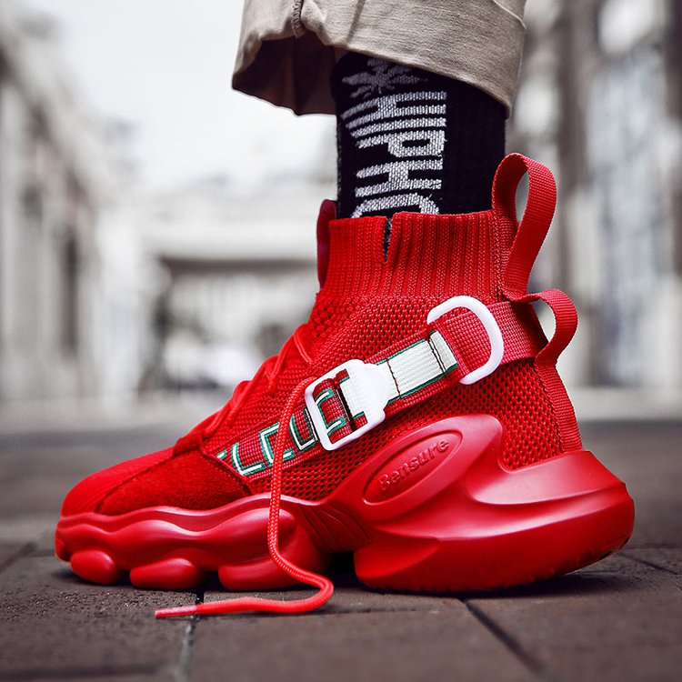 Chunky Mesh High Top avec sangle à boucle Casual Men Sneaker