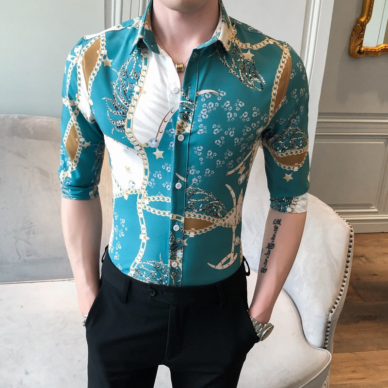 Combinaison de couleurs tropicales imprime chemise à manches mi-longues pour hommes