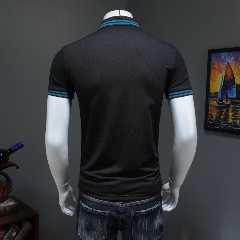 Summer Short Sleeve Embroidery Bee Turndown Collar Men Polo Shirt