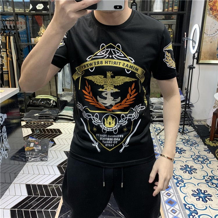 Sequin Mixed Colorful Rubber Print Men T-Shirt