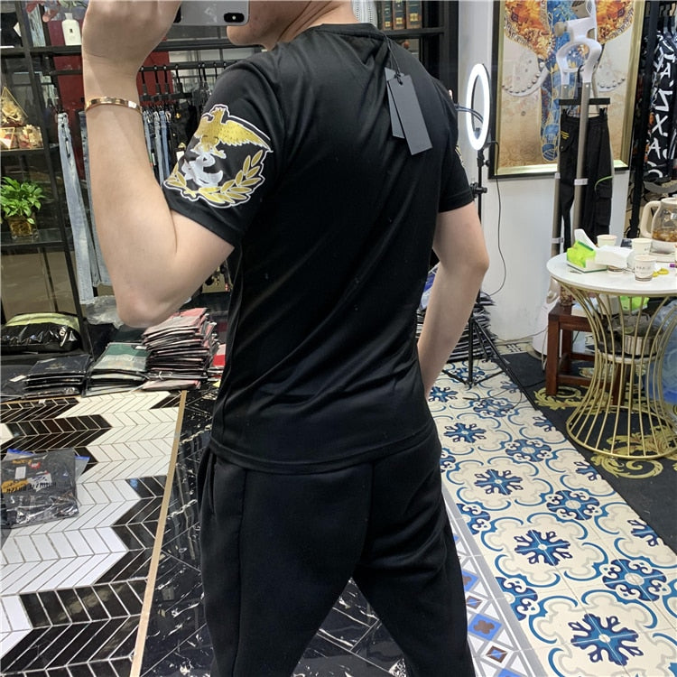 Sequin Mixed Colorful Rubber Print Men T-Shirt