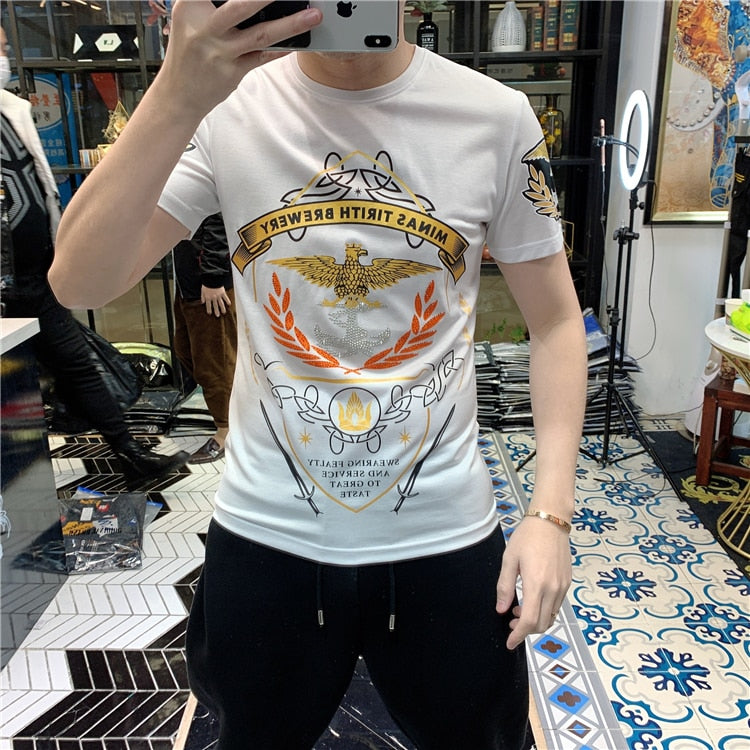 Sequin Mixed Colorful Rubber Print Men T-Shirt