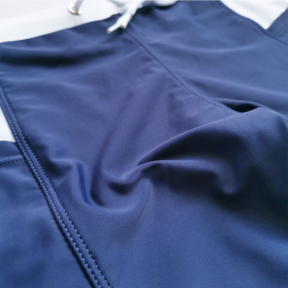 White And Solid Color Swimwear With Pocket