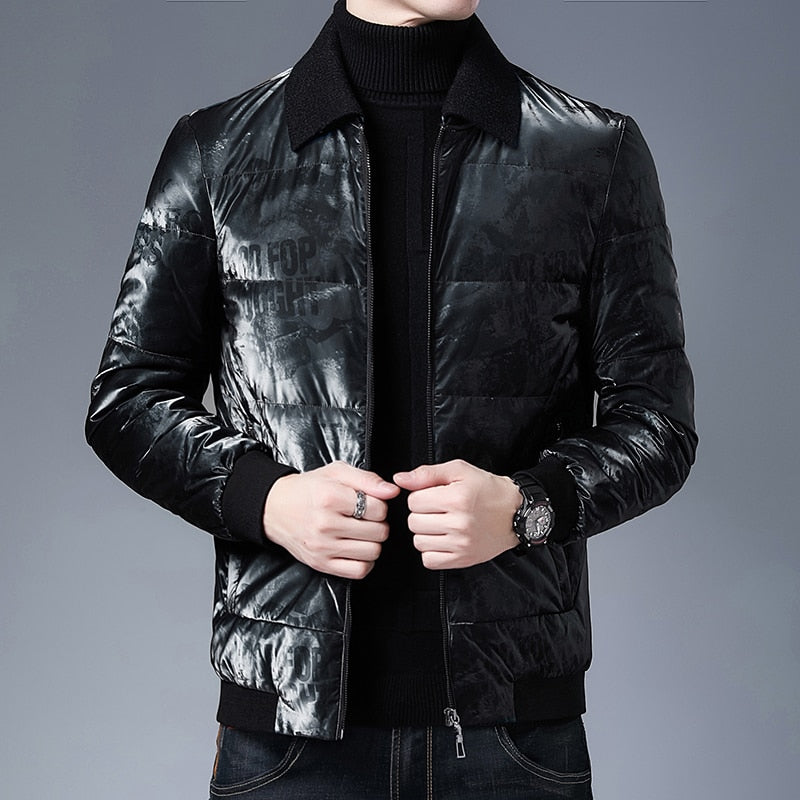 Subtle Letters Printed Down Parka Jacket