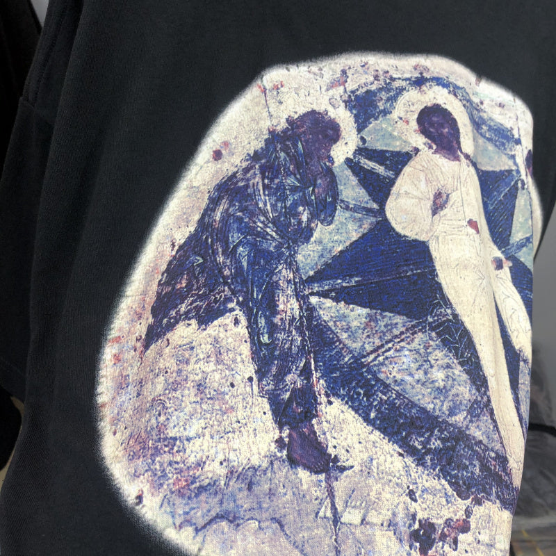 Jesus Mural Print Black T-shirts
