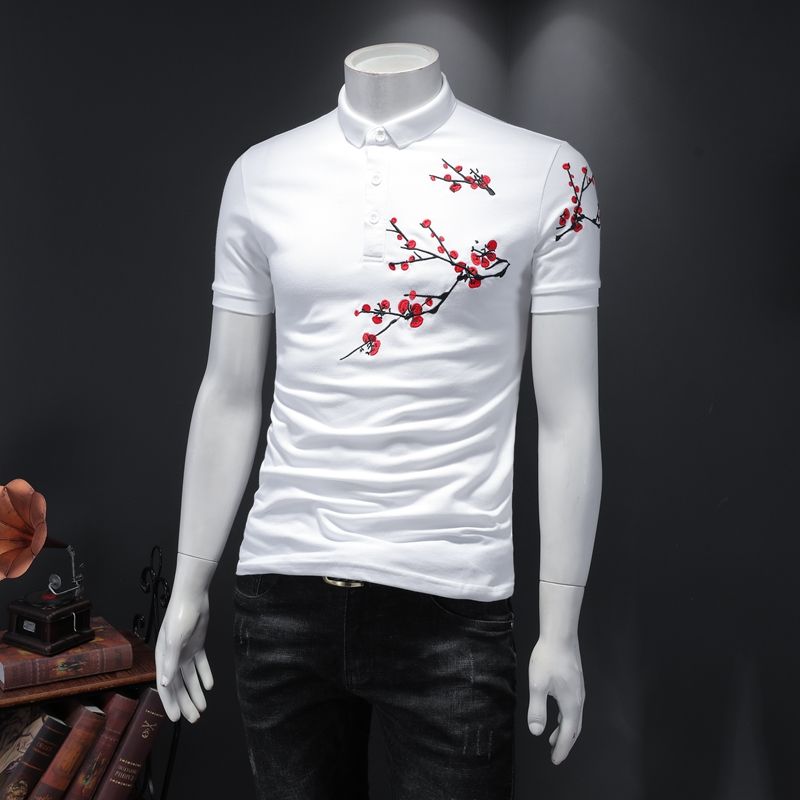 Red Floral Embroidery Style Polo Shirt