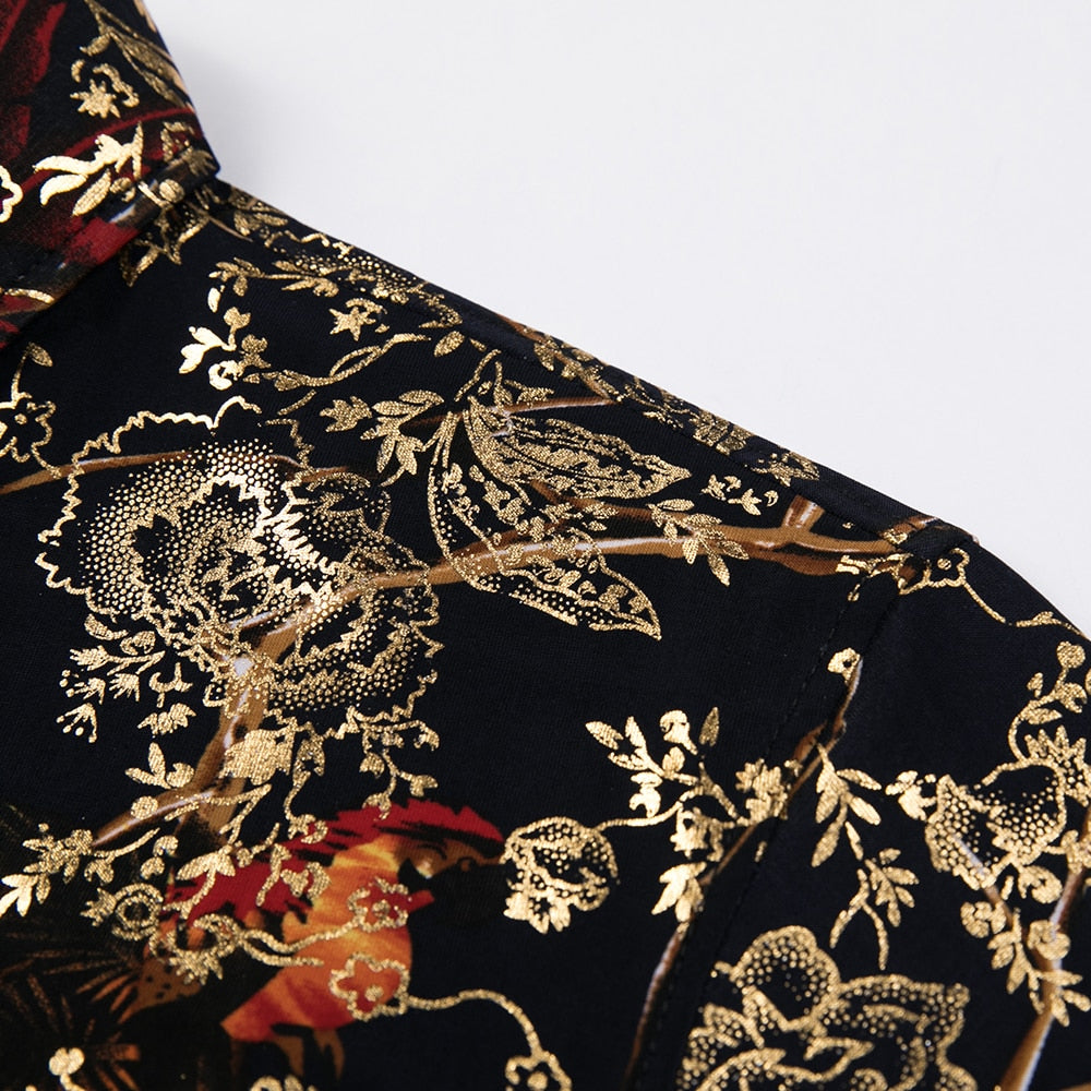 Gold Floral Printed Polyester Shirt