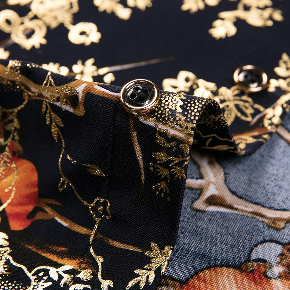 Gold Floral Printed Polyester Shirt