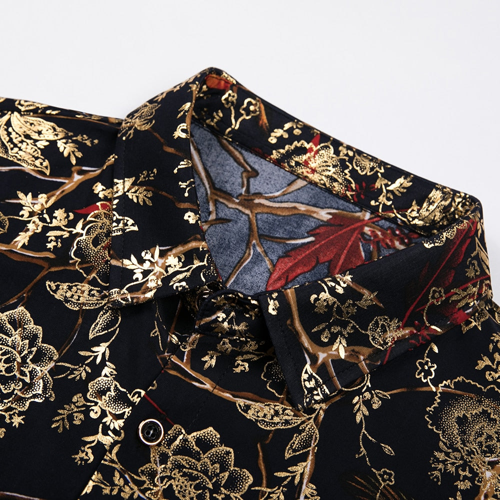 Gold Floral Printed Polyester Shirt