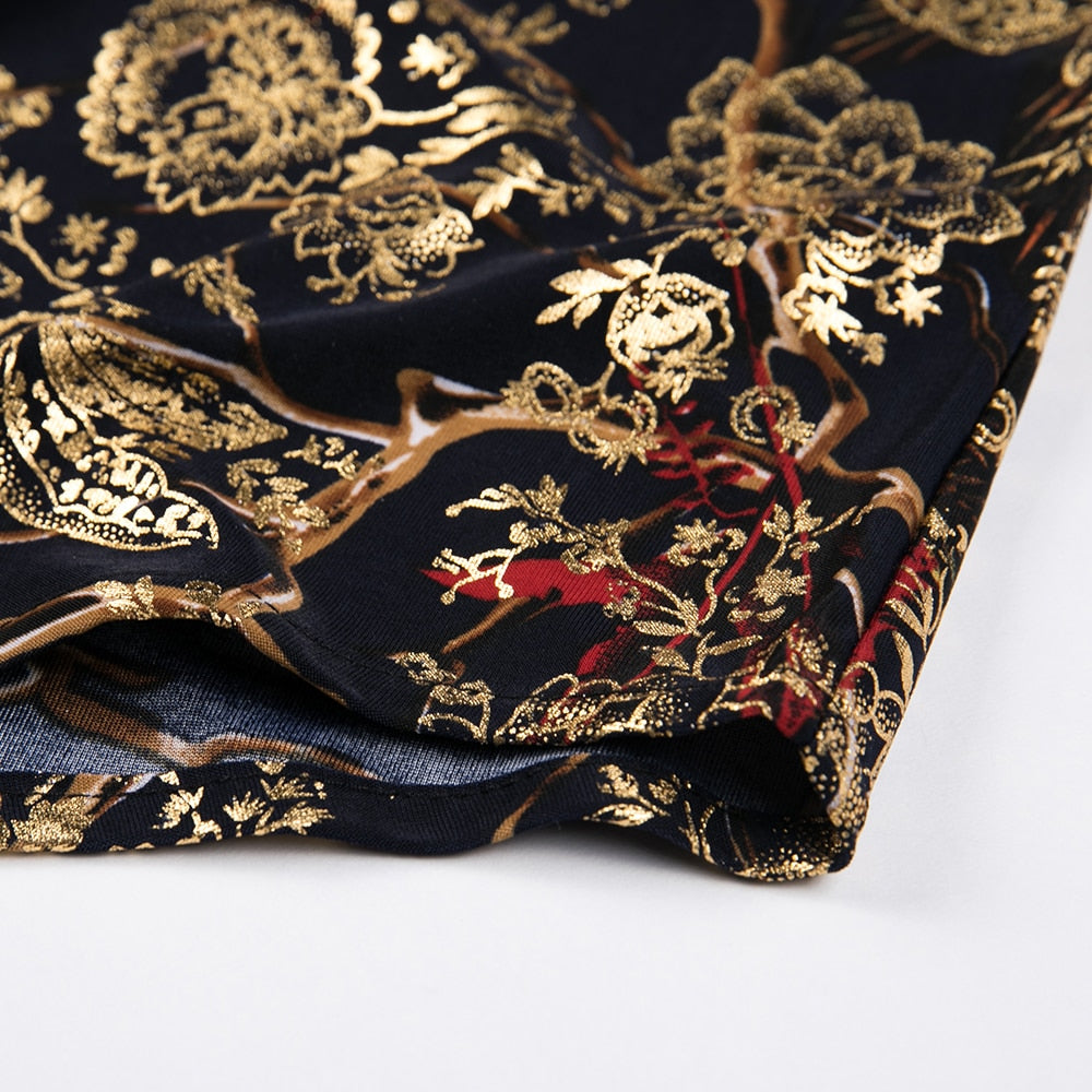 Gold Floral Printed Polyester Shirt