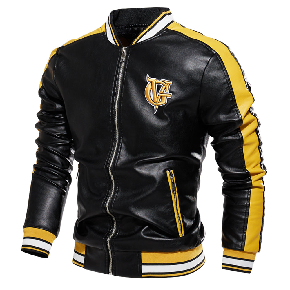 Veste en cuir brodée de lettres