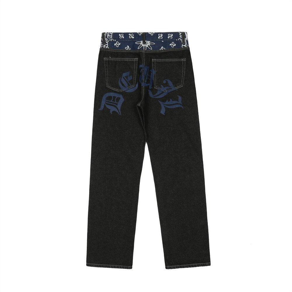 Casual Letter Printed Loose Men Jeans
