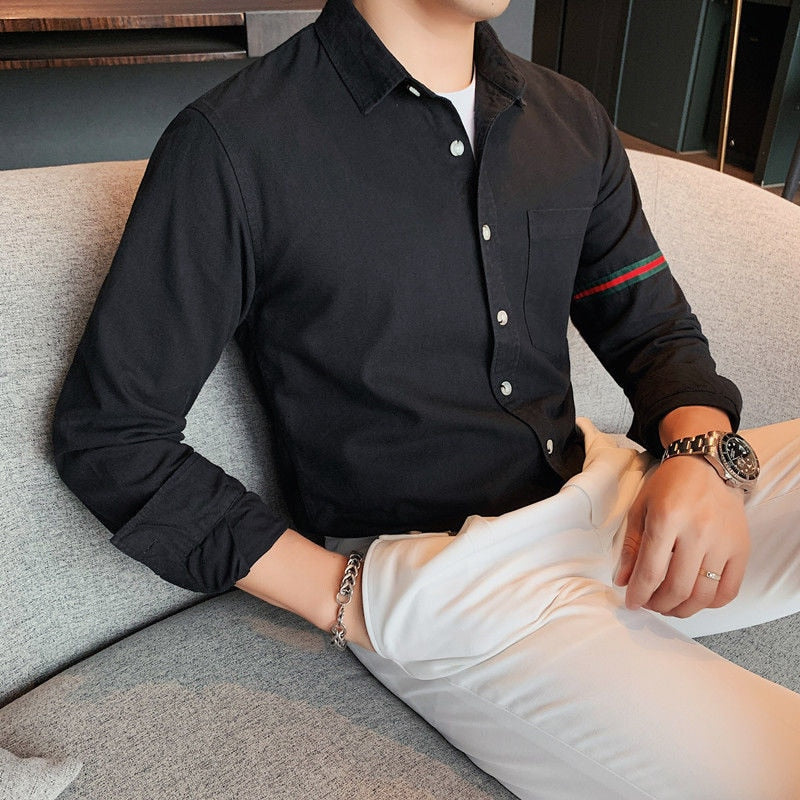 Side Arm Tricolor Line Decorated Shirt