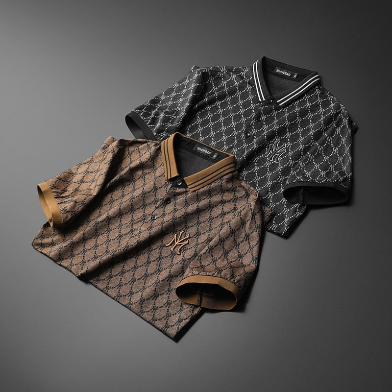 NYC Embroidery Geometric Short Sleeve Polo Shirt