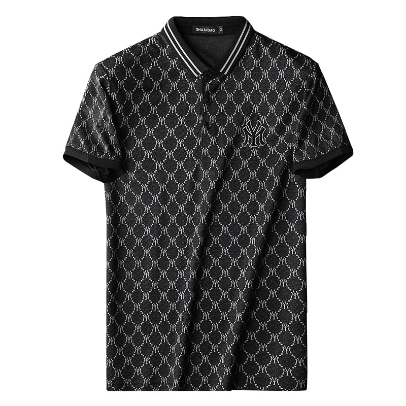 NYC Embroidery Geometric Short Sleeve Polo Shirt