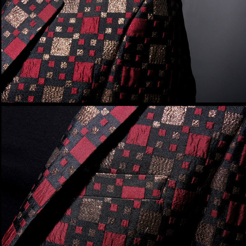 Blazer multicolor con patrón de cuadrícula de celosía