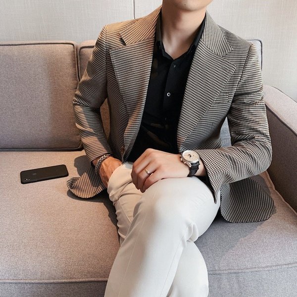 Micro Plaid Double Button Style Blazer