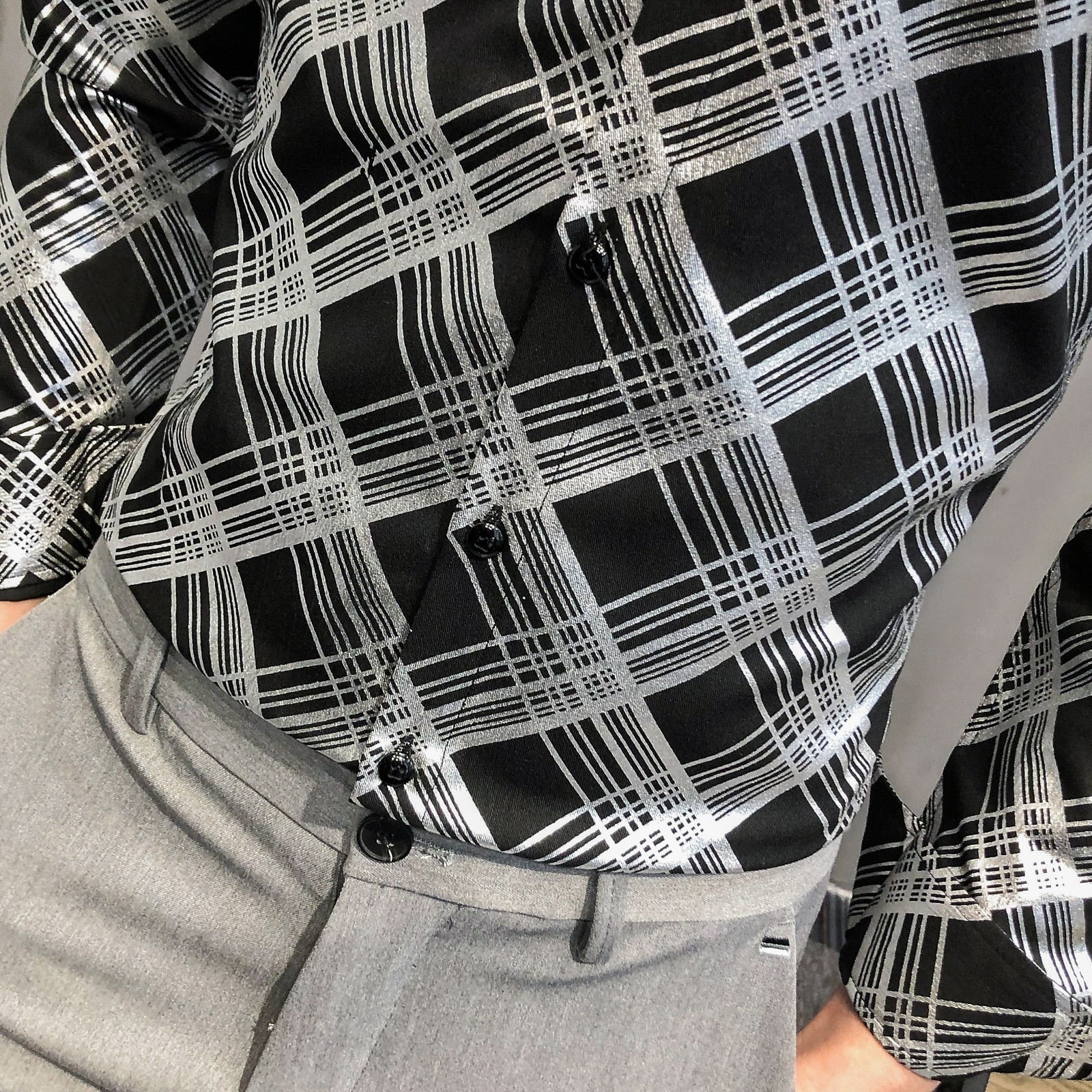 Diagonal Lattice Printed Long-Sleeved Shirts