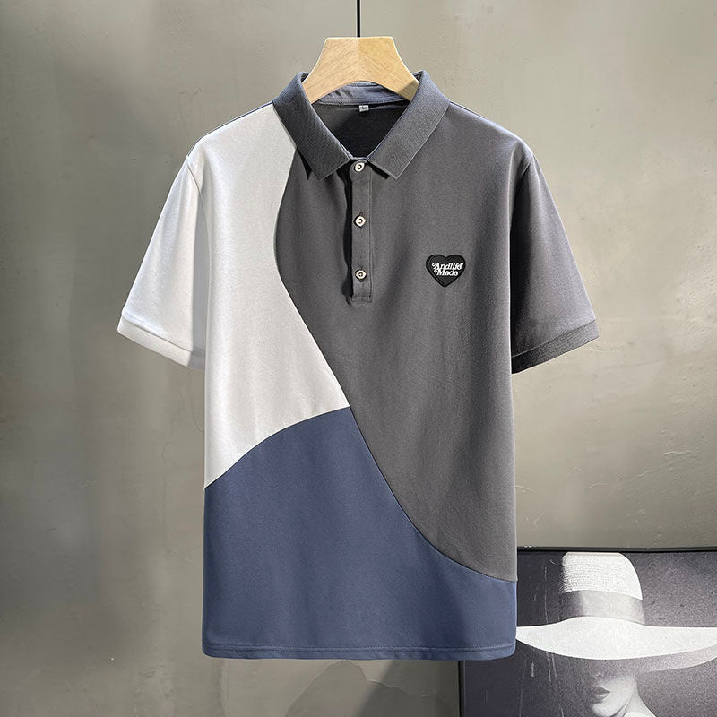 Patchwork Contrast Color Deco Polo Shirt