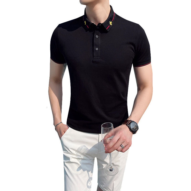 Neck Bee Line Embroidered Knitted Polo Shirt