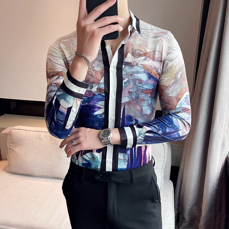 Abstract Mountain Printed Long Sleeves Shirt