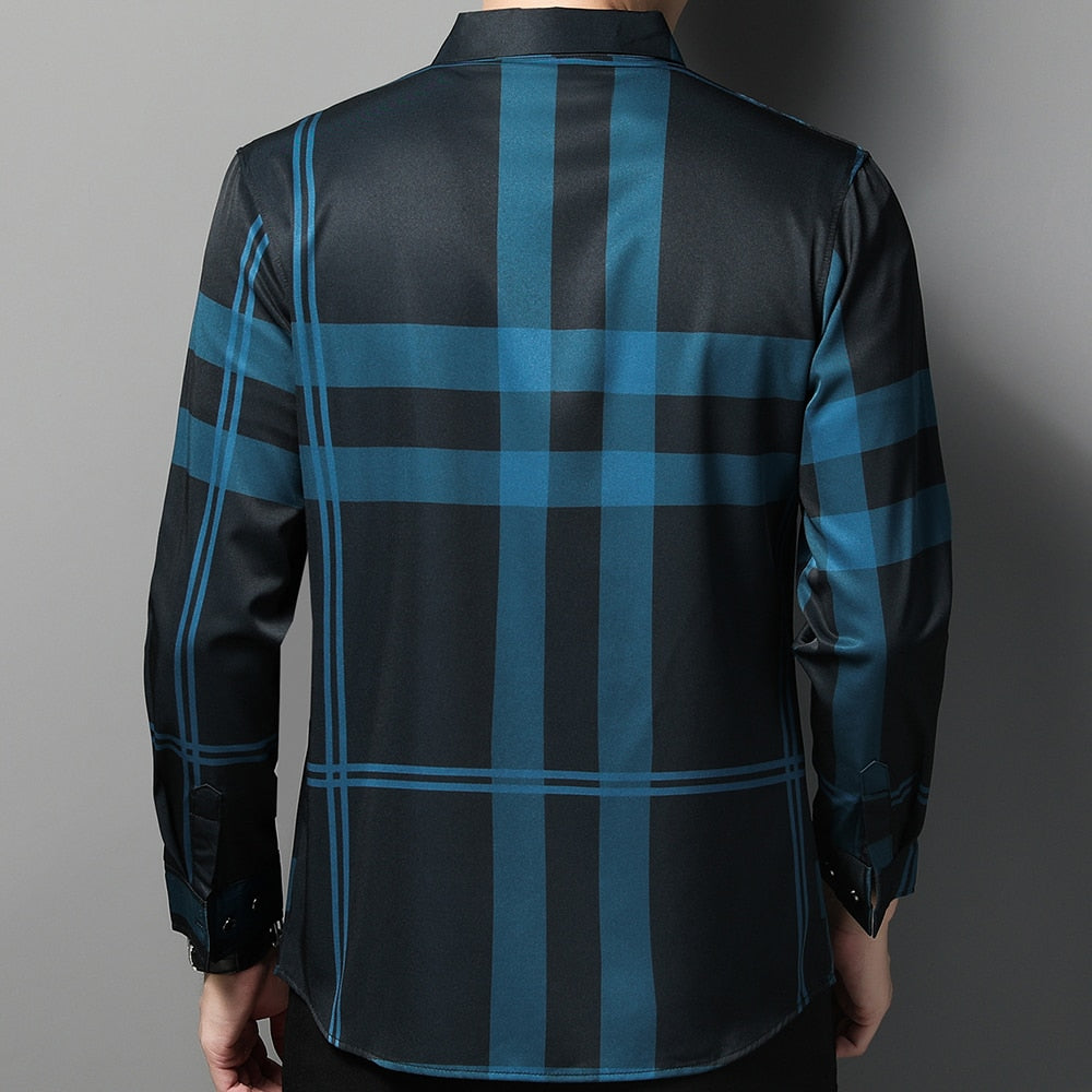 Black Based Monocolor Striped Pattern Long Sleeve Shirt
