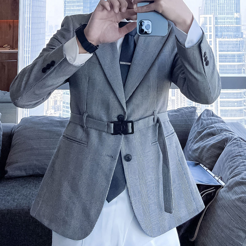 Belt Buckle Closure Plaid Blazer