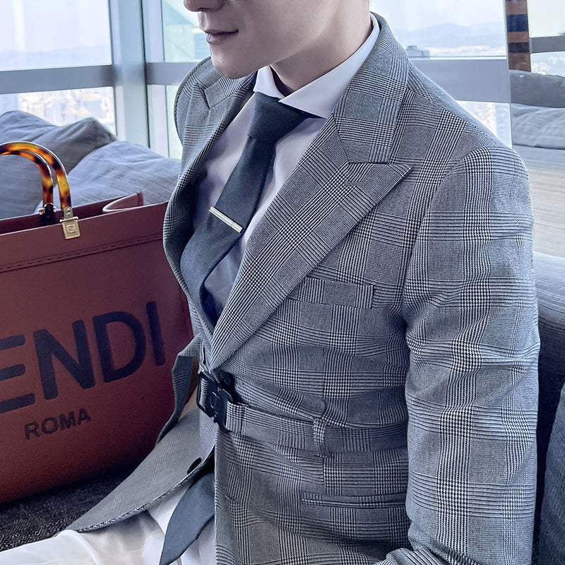 Belt Buckle Closure Plaid Blazer