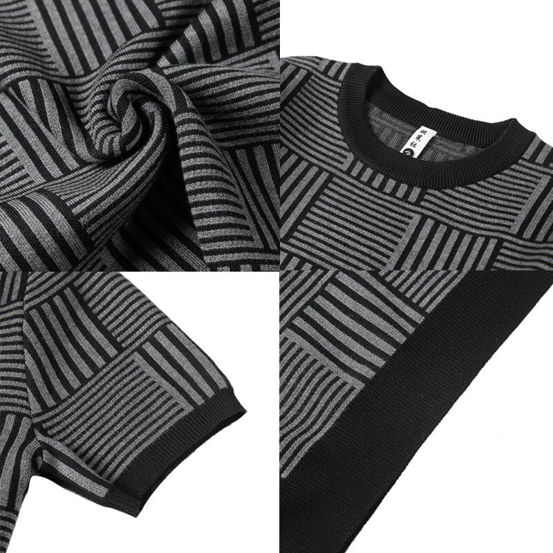 Contras Plaid Color Striped O-Neck T-Shirt