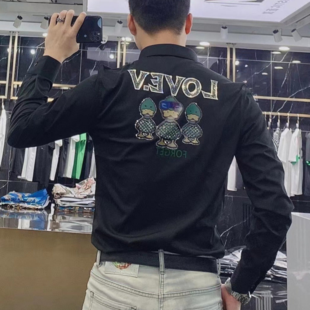 Camisa con estampado de pato y diamantes de imitación